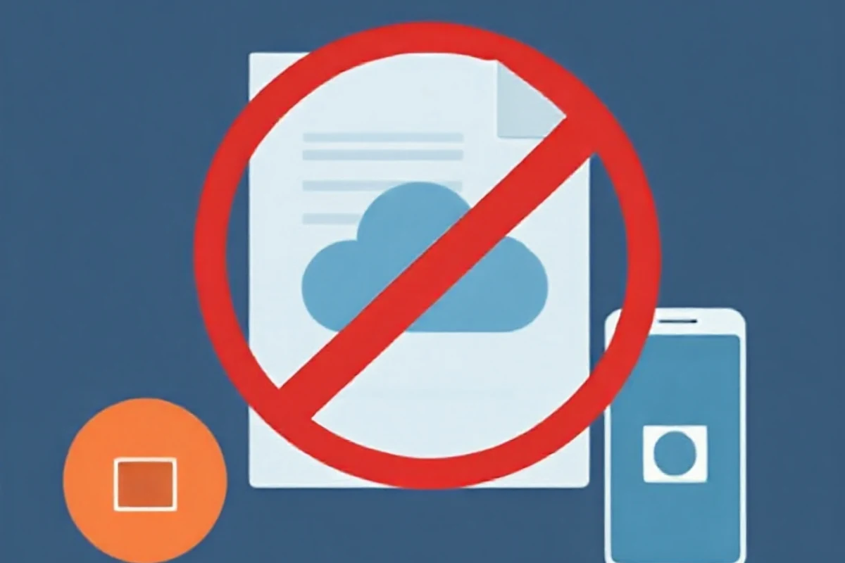 Illustration showing a seed phrase crossed out from risky storage locations like a phone camera roll and a cloud note app